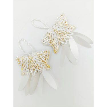 White Handmade Beaded Tassels With Long Sequins, Sequin Latkan, Beaded Latkans